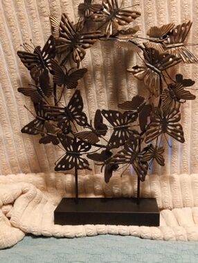 Source Unknown Bronze Butterfly Wreath Sculpture